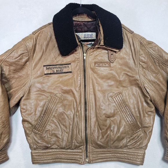 Vtg U Boat Nergrettungdienst Austrian Leather Jacket Mens L Fur Collar Bomber - Picture 2 of 16